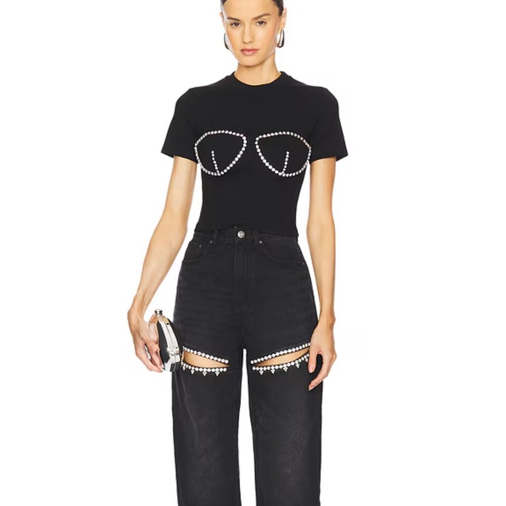 Area Crystal Slit Jeans Black